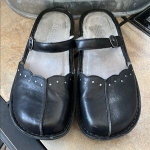 Alegria Black Leather Mary Jane Clogs